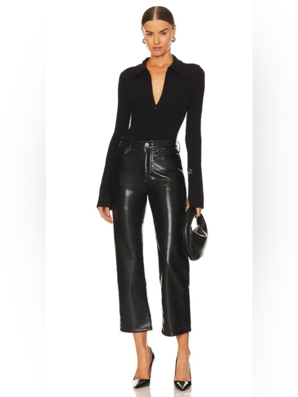 FRAME Le Jane Crop Black Recycled Leather Pants Size 24, MSRP $398